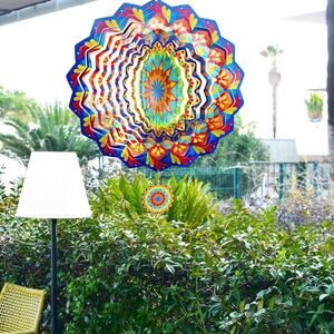 Kinetic Wind Spinner Rainbow Flower 12”